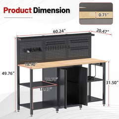 AECOJOY 60’’ Workbench and Garage Cabinet Storage System 2000LBS Heavy Duty Work Bench Table
