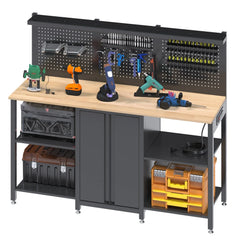 AECOJOY 60’’ Workbench and Garage Cabinet Storage System 2000LBS Heavy Duty Work Bench Table